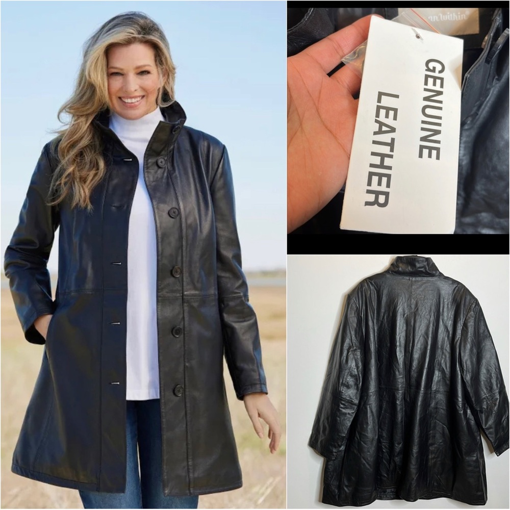 NWT WOMAN WITHIN Genuine Leather Swing Coat SIZE 26/28
